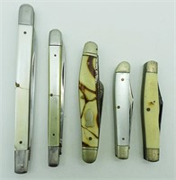 (5) Vintage Folding Pocket Knives; 3-Blade Schrade