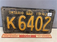 GREAT 1943 ONTARIO LICENSE PLATE