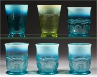 ASSORTED PRESSED OPALESCENT GLASS TUMBLERS, LOT