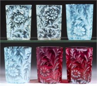 BLOWN DAISY AND FERN OPALESCENT GLASS TUMBLERS,