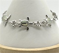 Sterling Silver White Fire Opal Turtle Bracelet