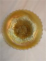 Dugan Double Rose Carnival Glass Footed Bowl 8"
