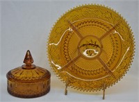 2 pcs. Vintage Amberina Glass Platter & Candy Dish