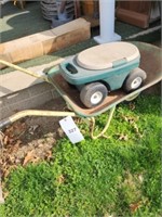 OLDER WHEELBARROW & ROLLING GARDEN SEAT