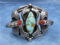 Sterling Silver Tested Turquoise Coral Bracelet