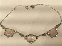Vintage necklace with pink quartz and Marcasite -