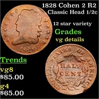 1828 Cohen 2 R2 Classic Head 1/2c Grades vg detail