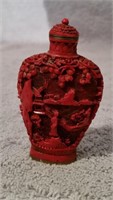 Antique Carved Red Chinese Snuff Bottle