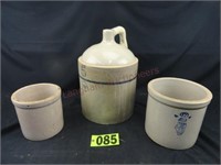 (3) Crockware Items: (1) Jug and (2) Stoneware Cro