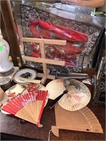 LG LOT OF MISC CHINESE/ ASIAN ITEMS FANS ETC