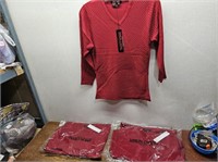 NEW 3 Ladies RED Knit Simon Chang 3/4 Sleeve TOPS