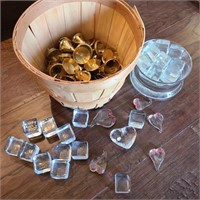 Basket of Brass Incense Burners & Glass Ice Cubes