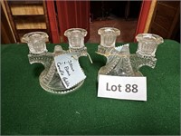 Federal Glass Wigwam Double Light Candle Holders