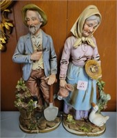 PAIR 14 1/2" CERAMIC OLD MAN AND OLD LADY FIGURIN