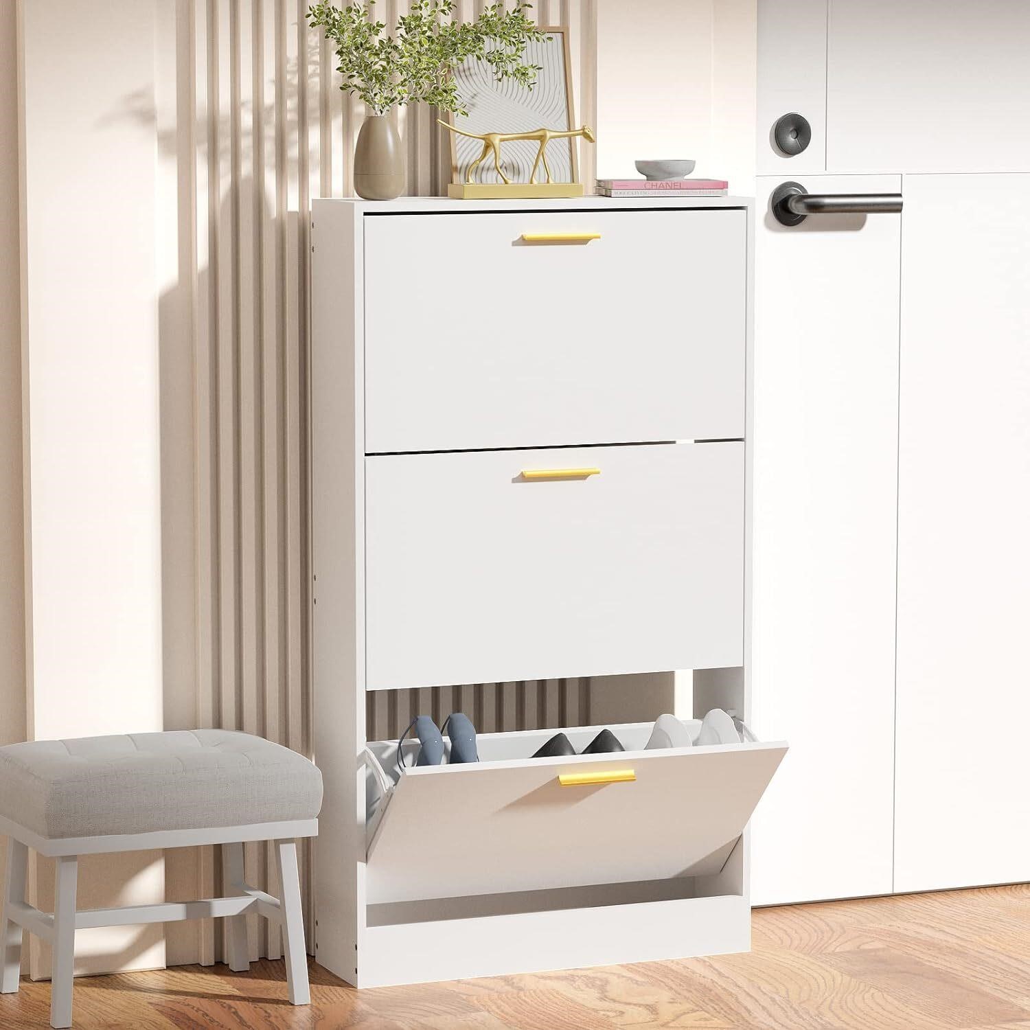 JOZZBY 3-Drawer White Shoe Cabinet - Entryway