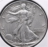 1938 WALKING HALF DOLLAR AU