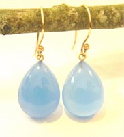 14k solid yellow gold earrings chalcedony stone