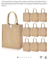 10 Pcs Burlap Tote Bags with Handles and Button