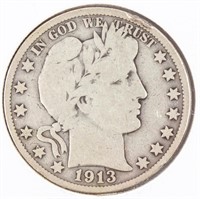 Coin 1913-P Barber Half Dollar Key Date! VG*