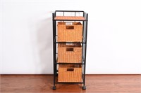 Rolling Metal & Wicker Shelving Unit