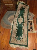 4 rugs- 3 Chinese sculptured & 1 woven (green
