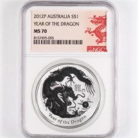 2012 Silver 1oz Year of the Dragon NGC MS70