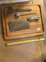 Meat Cleaver ~ 2 Tenderizers & Wood Cutting Board