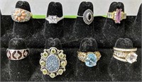 8 Sterling Silver Rings. Display Not Included