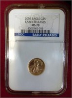 50 -  $5.00 DOLLAR GOLD COIN NGS MS70 GRADED