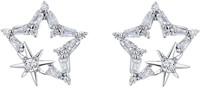 Gold-pl. .38ct White Sapphire Star Earrings