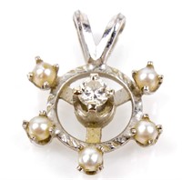 Jewelry 10kt White Gold Diamond & Pearl Pendant