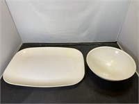 2 Piece Vintage Plastic Serving Plate and Bowl