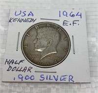 1964 Kennedy half dollar .900 silver coin