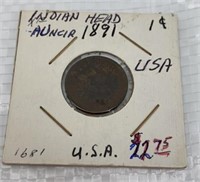 1891 uncirculated indian head penny coin