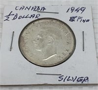 1949 canadian 1/2 dollar silver coin