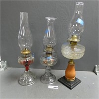 (3) Glass Kerosene Lamps