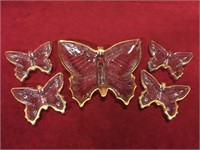 Vintage 5pc Gold Trim Butterfly Dish Set