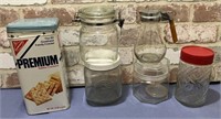 BOX LOT: 6 PCS - STORAGE LOCKING LID JARS, OLD