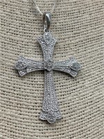 Sterling Silver w/ White Stones 30" Cross Necklace