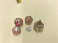4 Old Glass Christmas Tree Ornaments one indented