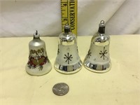 3 Vintage Glass Bell Christmas Tree Ornaments