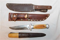 4 Knives, 3 Sheaths (See Desc)