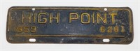 Vintage 1959 High Point License Plate Topper