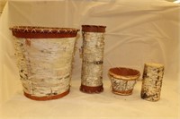 4 pc. wooden bath set, tree bark pattern