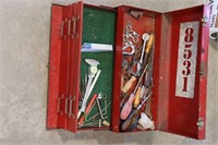 TOOL BOX WITH CONTENTS AND BUCKETS OF NAILS