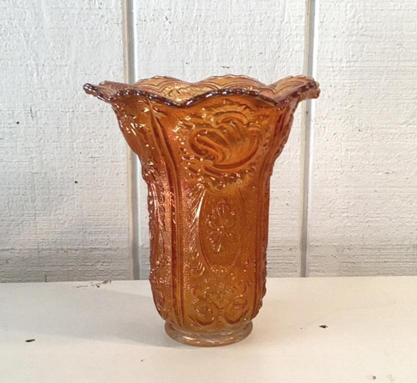 9" carnival glass marigold vase