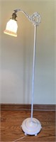 White Iron & Hand Painted Milk Glass Floor Lamp