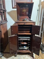 VICTROLA CABINET WITH RECORDS 22 1/2"X 19"X 441/2"