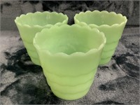Set of 3 Vintage Jadeite Scalloped Flower Pots