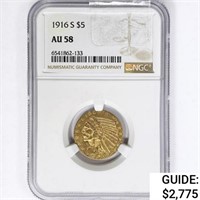 1916-S $5 Gold Half Eagle NGC AU58